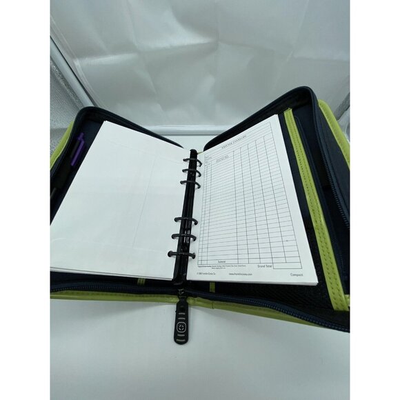 Navy Blue Green Canvas Franklin Covey Compact Size 6 Ring Planner Organizer - Picture 11 of 12